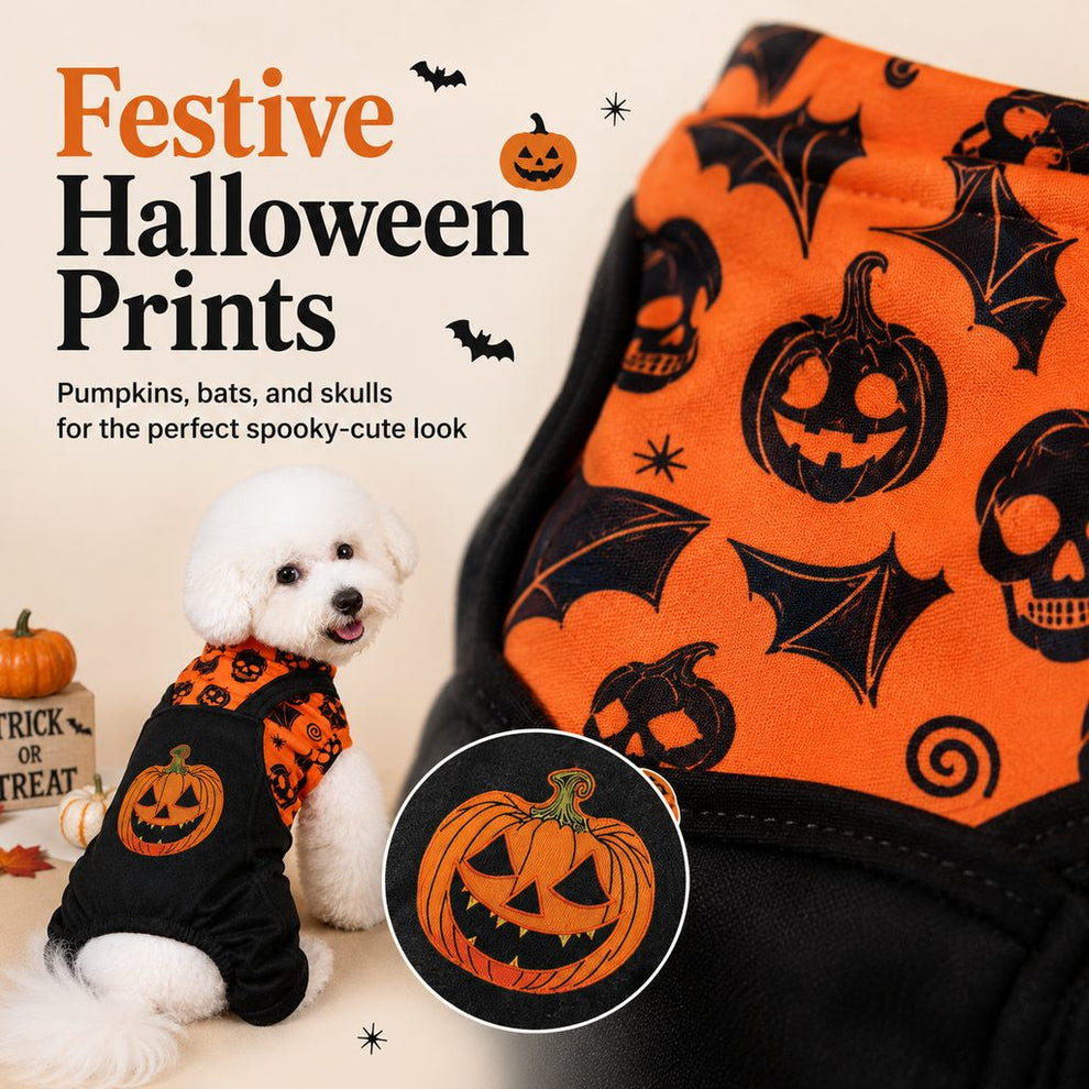 Paws in Awe Halloween Dog Jumpsuit for Parties & Photos - Soft Pumpkin Pet Costume image 6
