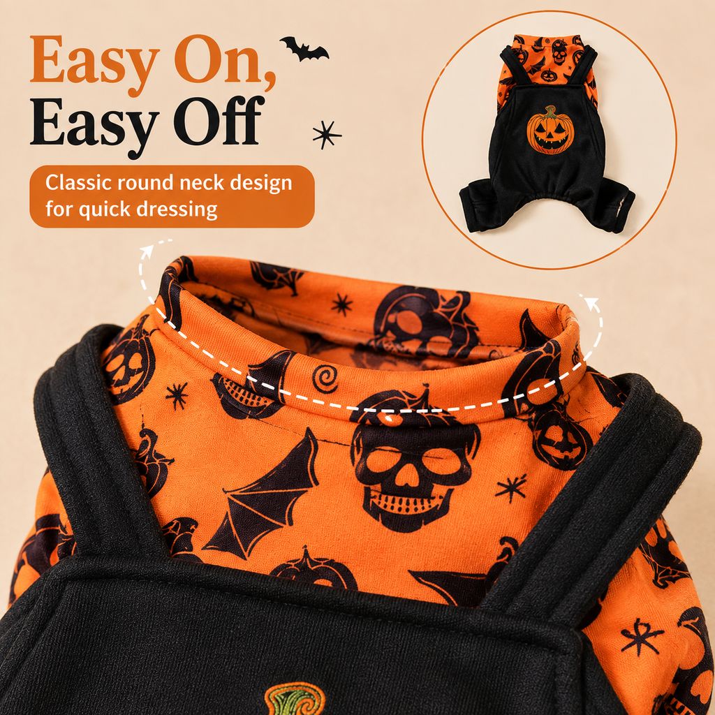 Paws in Awe Halloween Dog Jumpsuit for Parties & Photos - Soft Pumpkin Pet Costume image 4