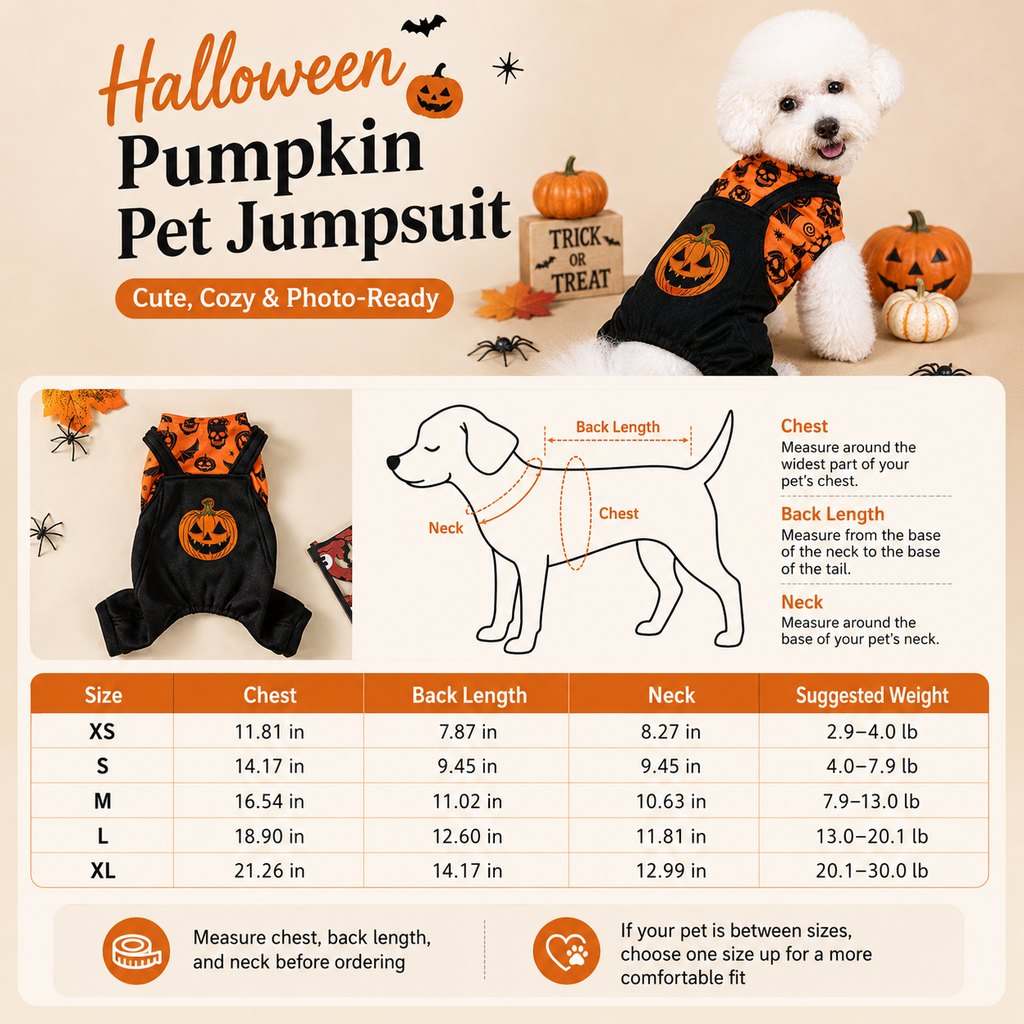 Paws in Awe Halloween Dog Jumpsuit for Parties & Photos - Soft Pumpkin Pet Costume image 9