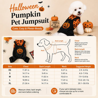 Paws in Awe Halloween Dog Jumpsuit for Parties & Photos - Soft Pumpkin Pet Costume image 9