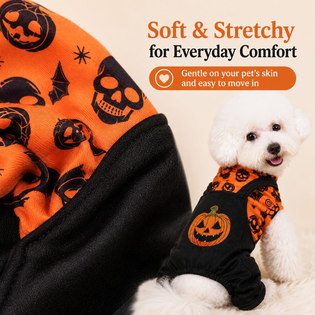 Paws in Awe Halloween Dog Jumpsuit for Parties & Photos - Soft Pumpkin Pet Costume image 3