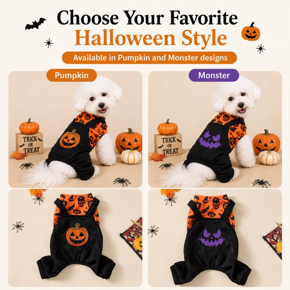 Paws in Awe Halloween Dog Jumpsuit for Parties & Photos - Soft Pumpkin Pet Costume image 7
