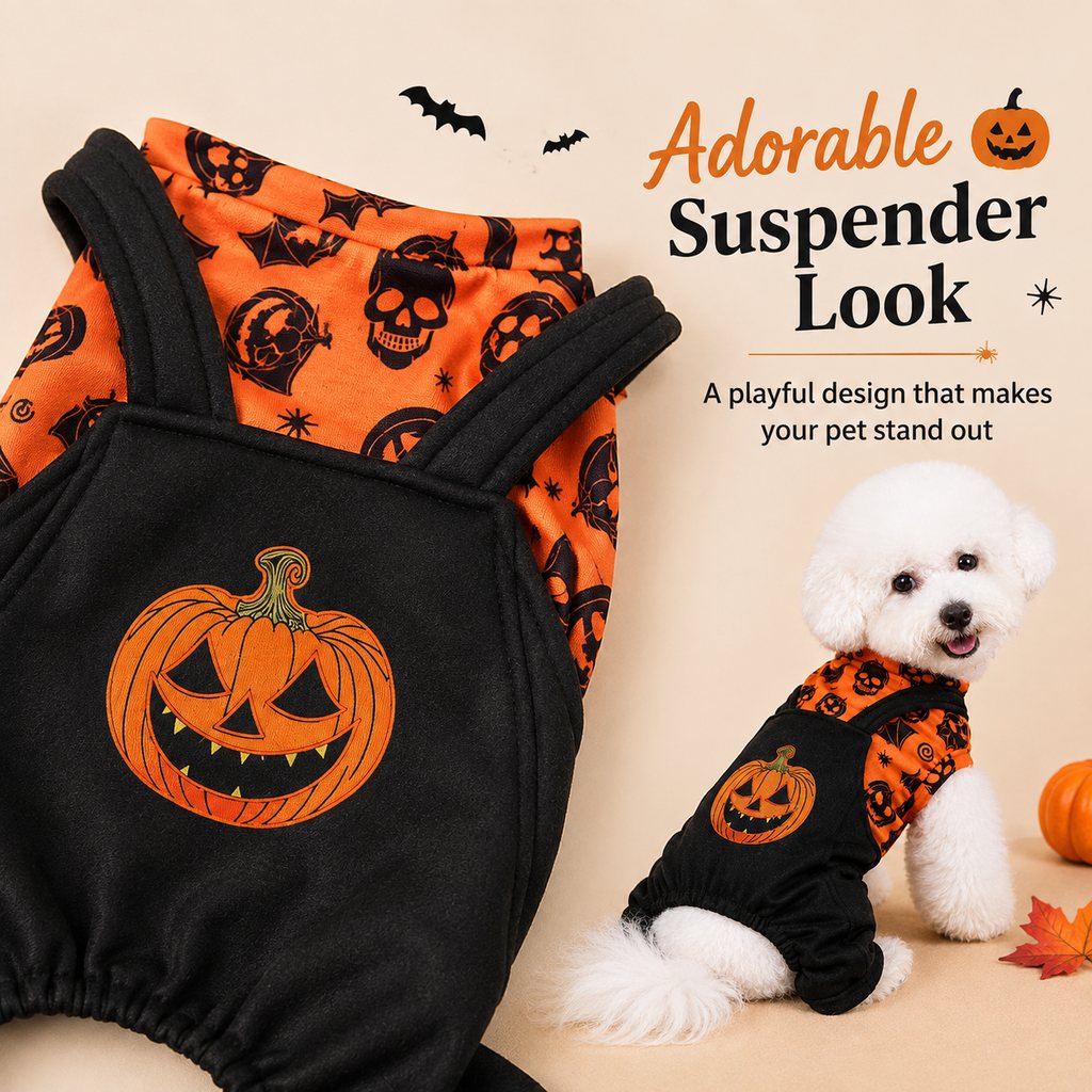Paws in Awe Halloween Dog Jumpsuit for Parties & Photos - Soft Pumpkin Pet Costume image 5