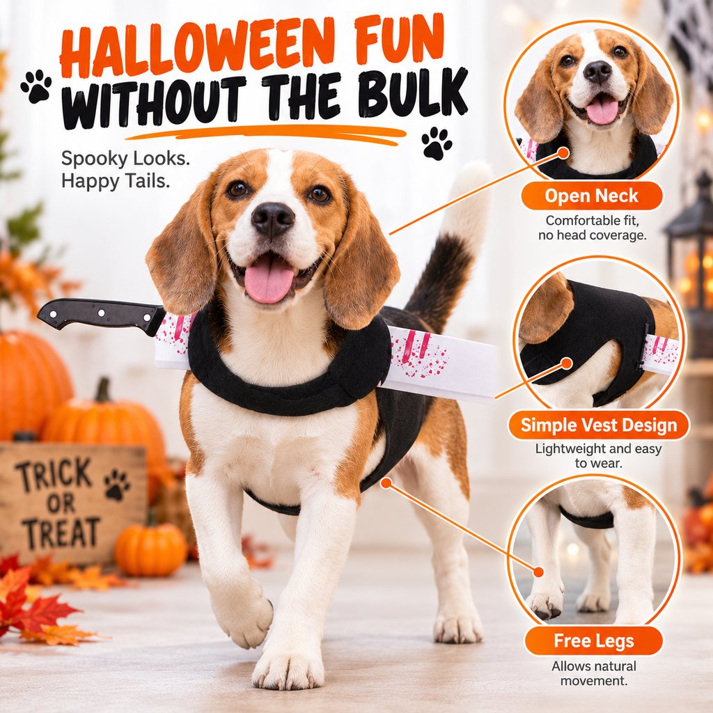 Easy-on open Halloween costume harness for dogs