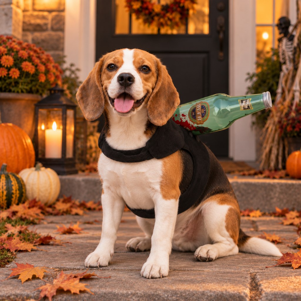 Wine bottle Halloween dog costume harness