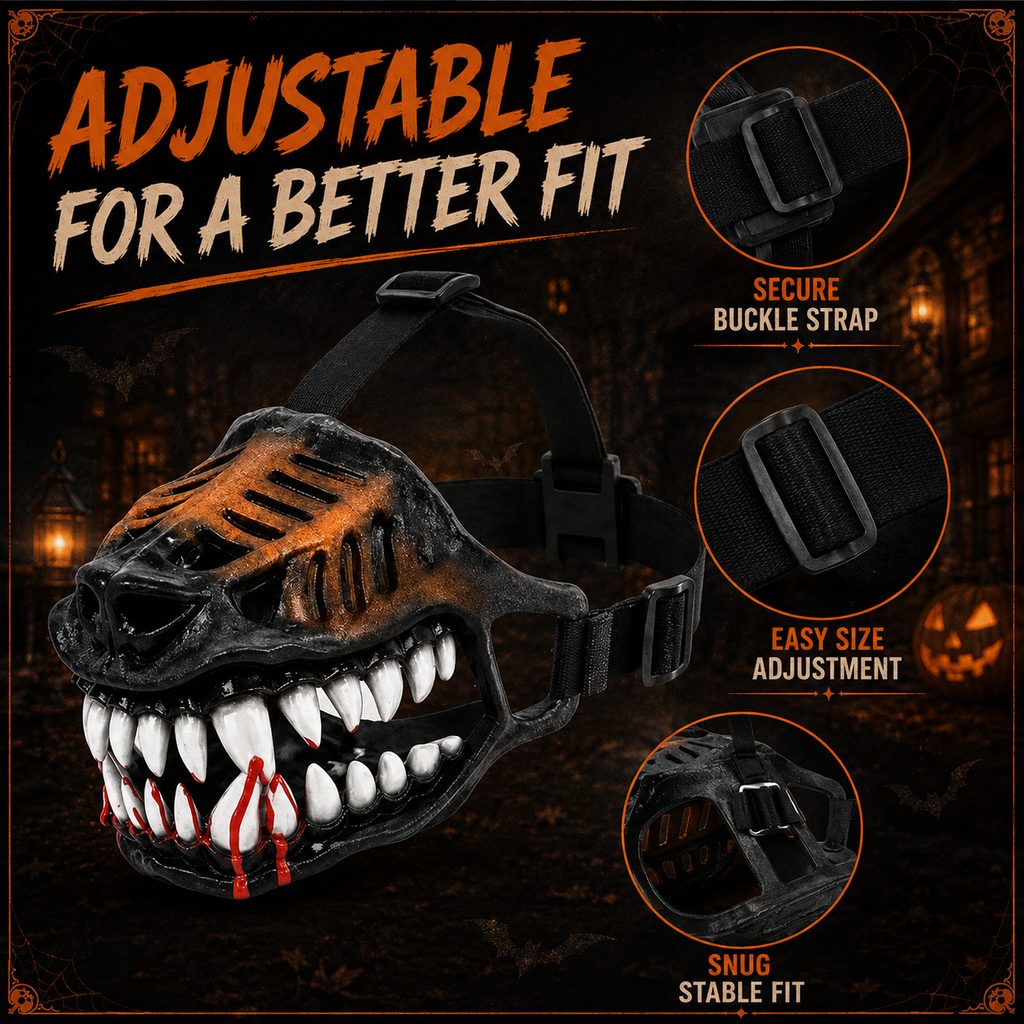 Paws in Awe Halloween Monster Dog Muzzle Costume - Adjustable Open-Nose Fang Mask for Parties, Photos & Spooky Walks image 5