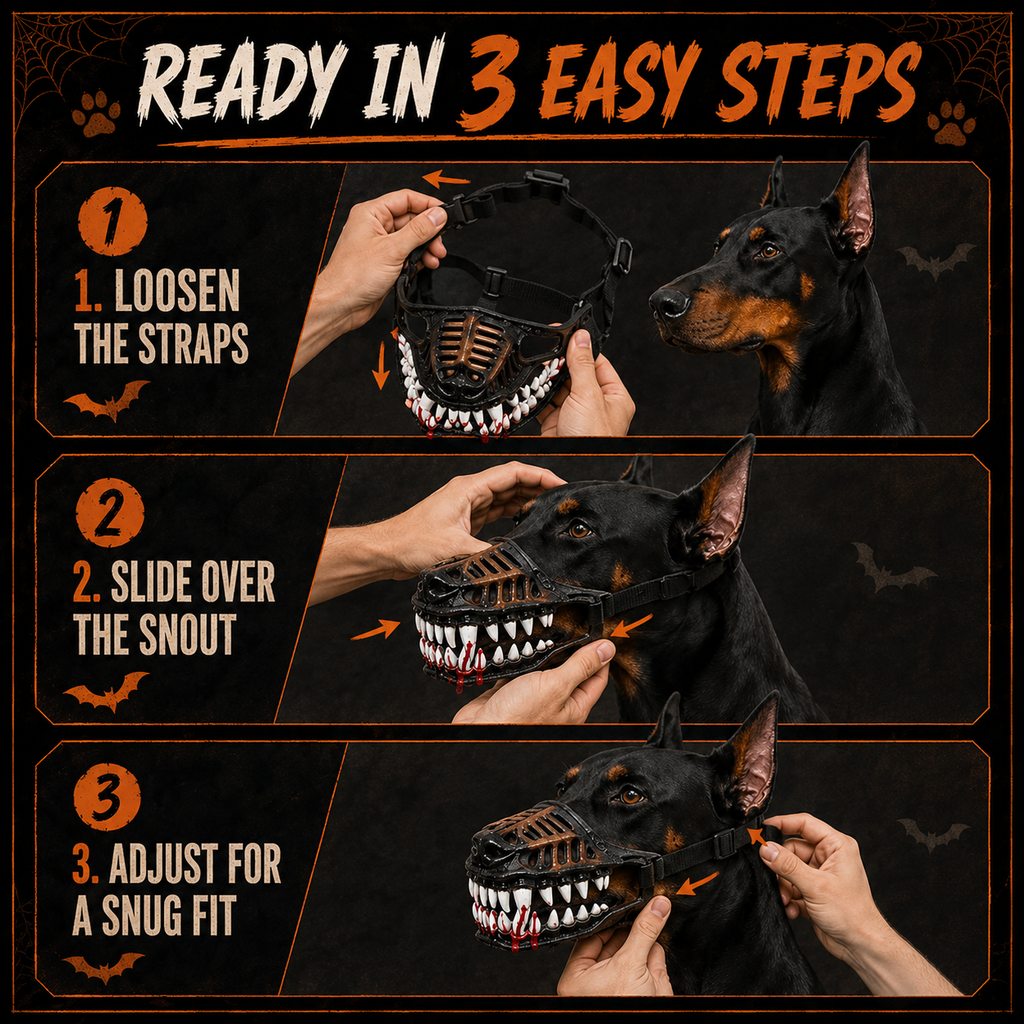 Paws in Awe Halloween Monster Dog Muzzle Costume - Adjustable Open-Nose Fang Mask for Parties, Photos & Spooky Walks image 8