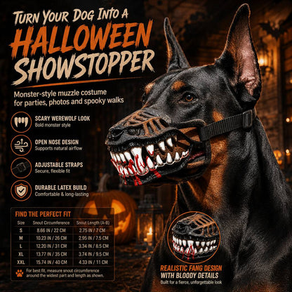 Paws in Awe Halloween Monster Dog Muzzle Costume - Adjustable Open-Nose Fang Mask for Parties, Photos & Spooky Walks image 11