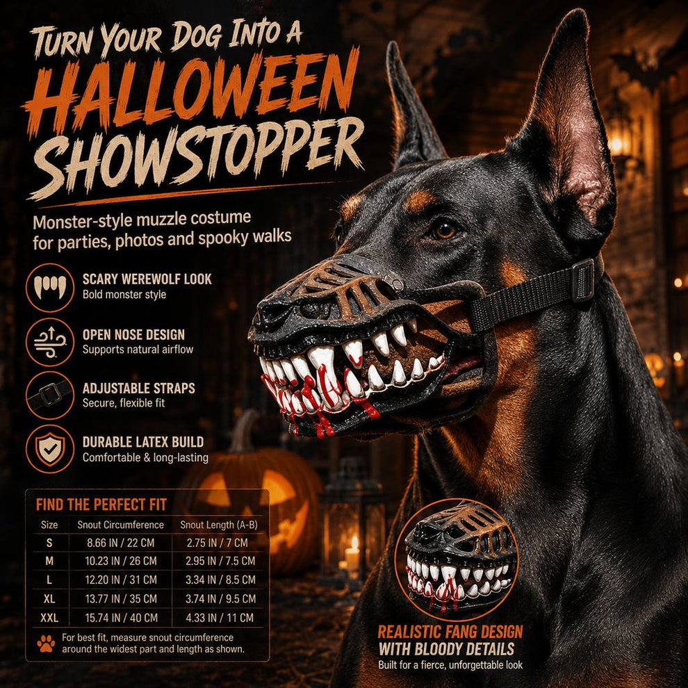 Paws in Awe Halloween Monster Dog Muzzle Costume - Adjustable Open-Nose Fang Mask for Parties, Photos & Spooky Walks image 11