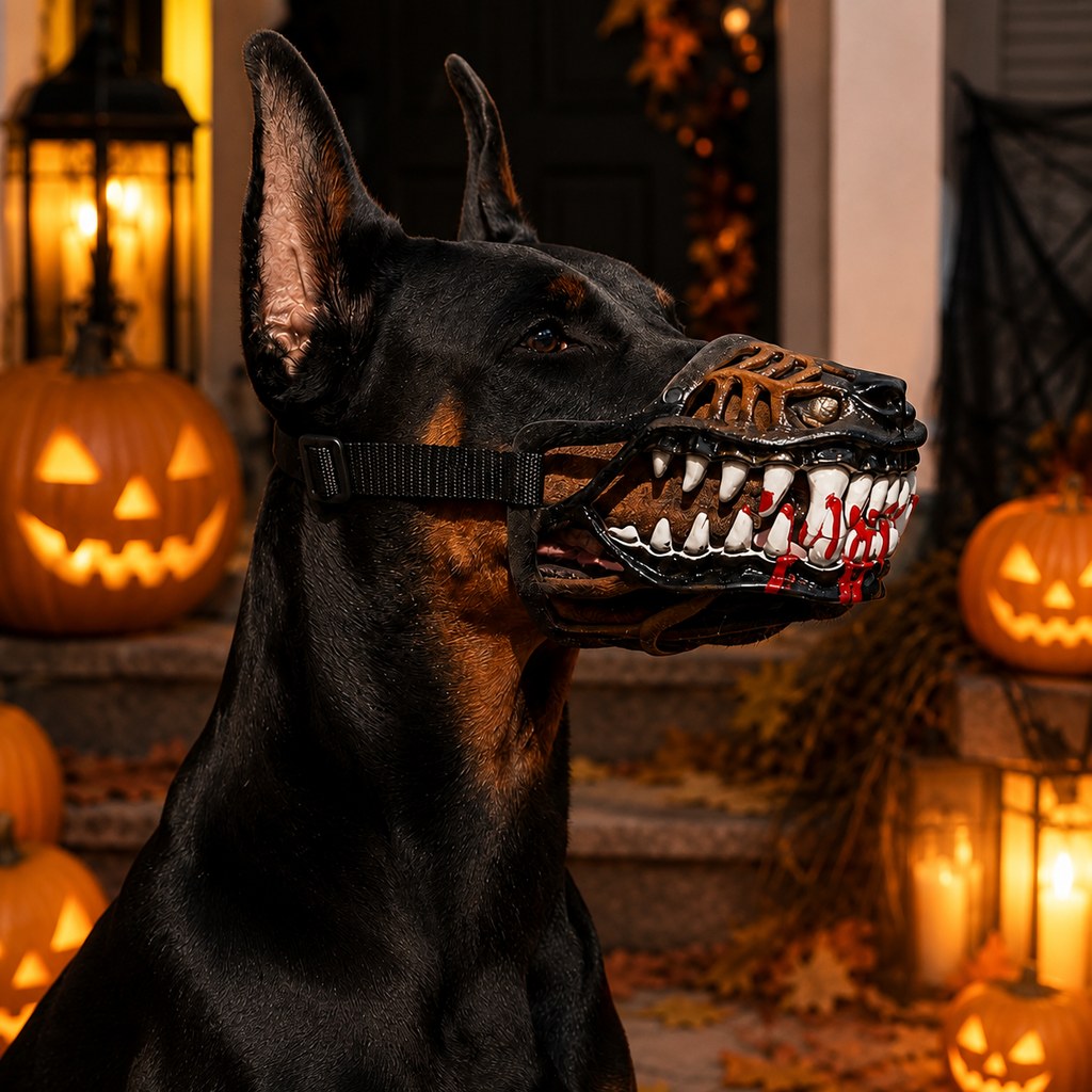 Paws in Awe Halloween Monster Dog Muzzle Costume - Adjustable Open-Nose Fang Mask for Parties, Photos & Spooky Walks image 1