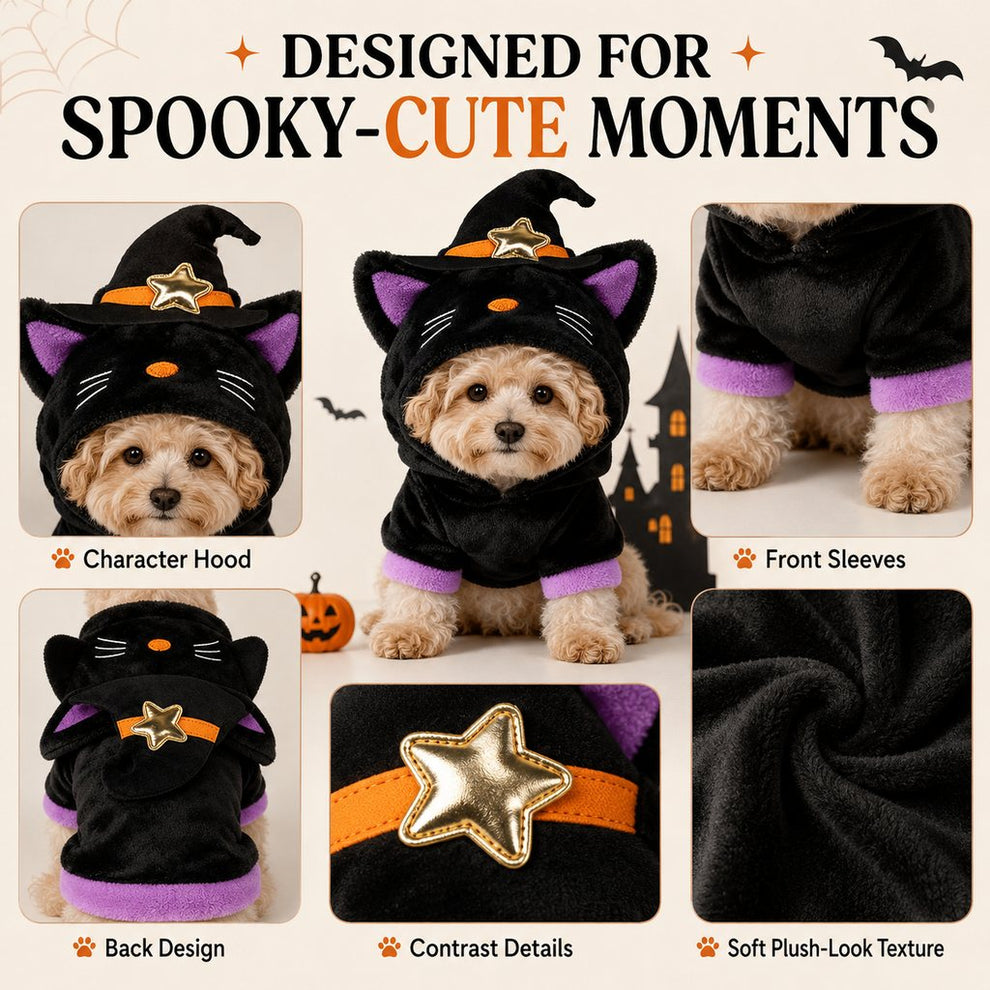 Halloween pet costume hoodie detail features