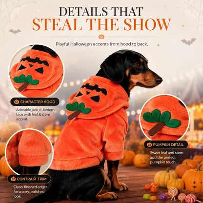 Halloween pet costume hoodie pumpkin details