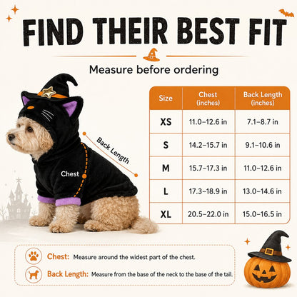 Halloween pet costume hoodie size guide