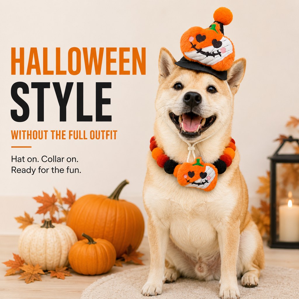Halloween pet hat and pom-pom collar set image 4