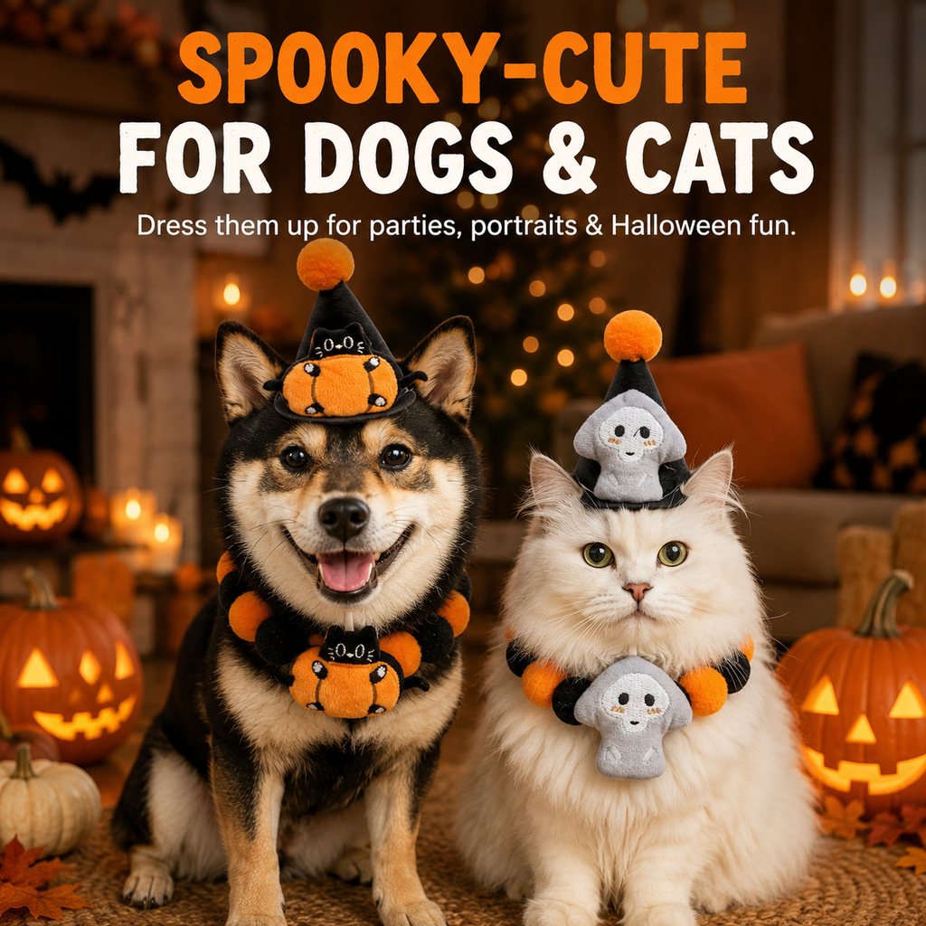 Halloween pet hat and pom-pom collar set image 5