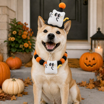 Halloween pet hat and pom-pom collar set image 7