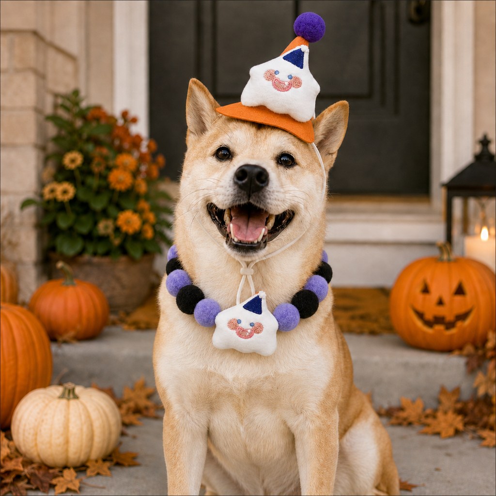 Halloween pet hat and pom-pom collar set image 9