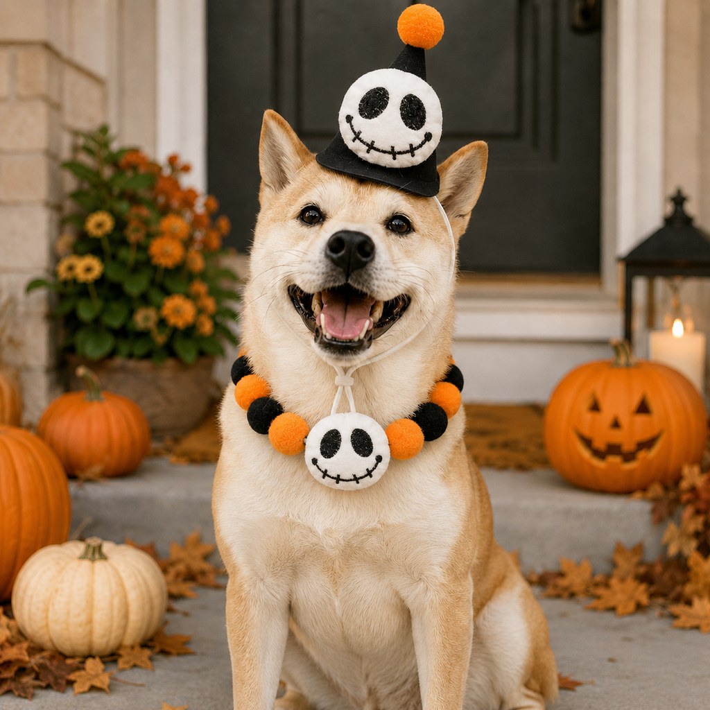 Halloween pet hat and pom-pom collar set image 11