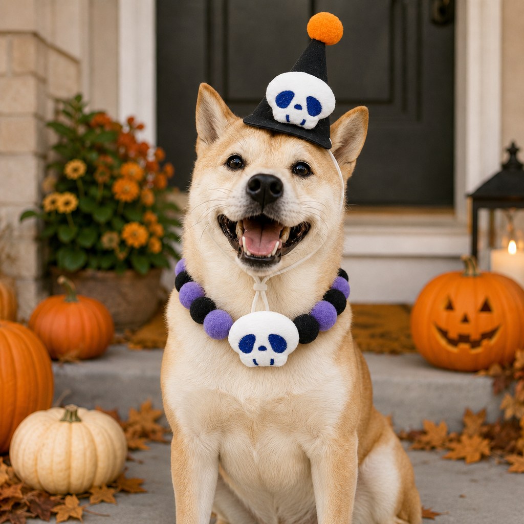 Halloween pet hat and pom-pom collar set image 12