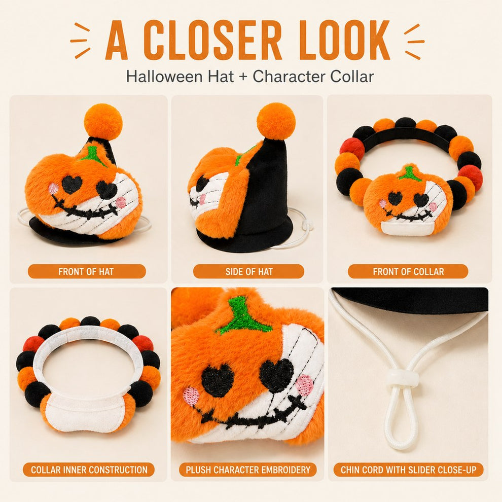 Halloween pet hat and pom-pom collar set image 14