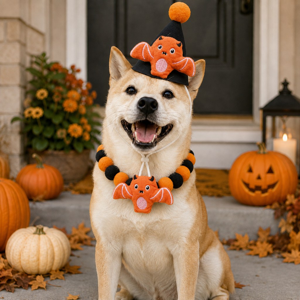 Halloween pet hat and pom-pom collar set image 15