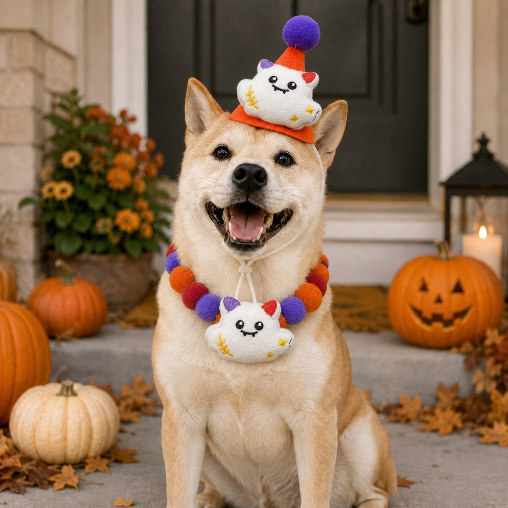 Halloween pet hat and pom-pom collar set image 16