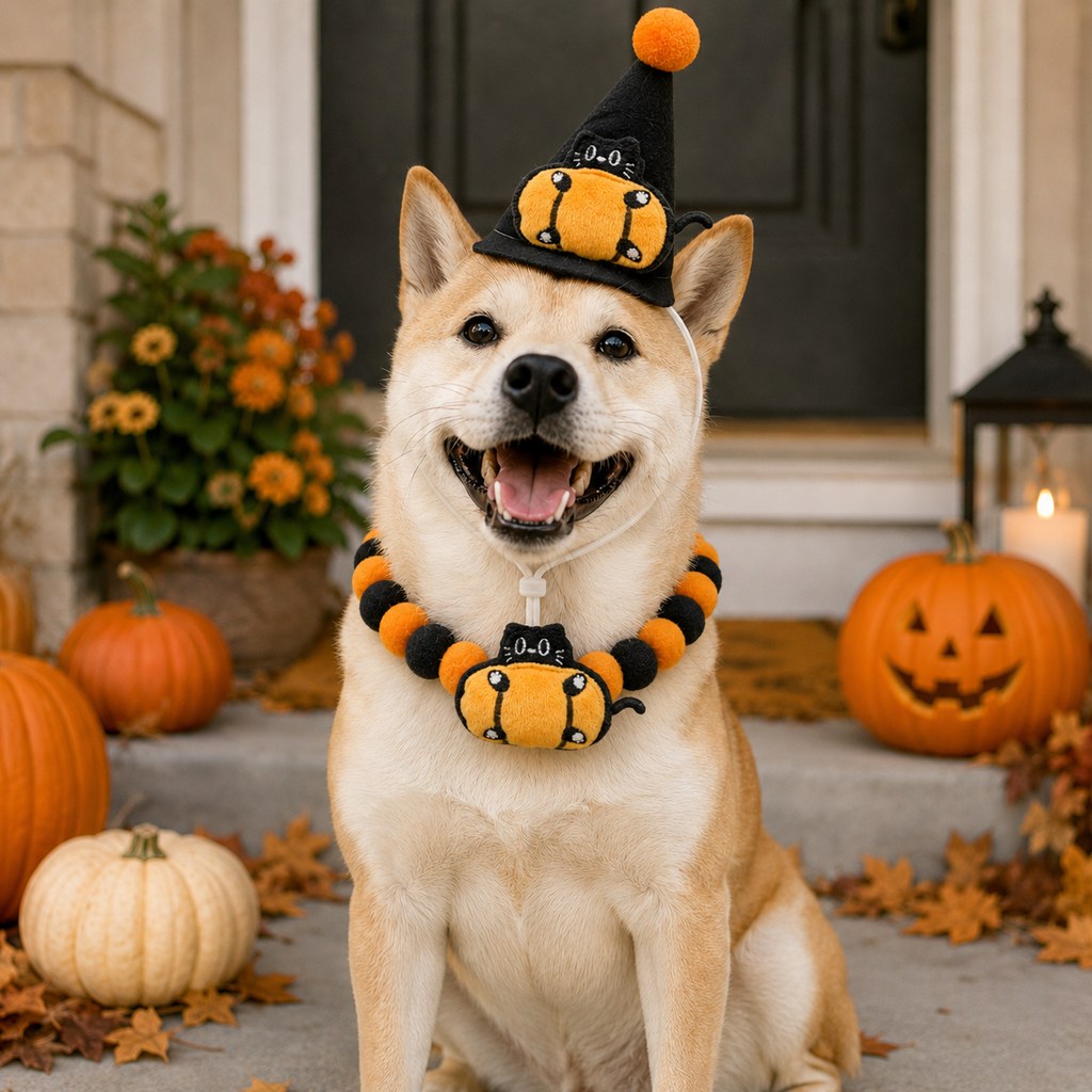 Halloween pet hat and pom-pom collar set image 17