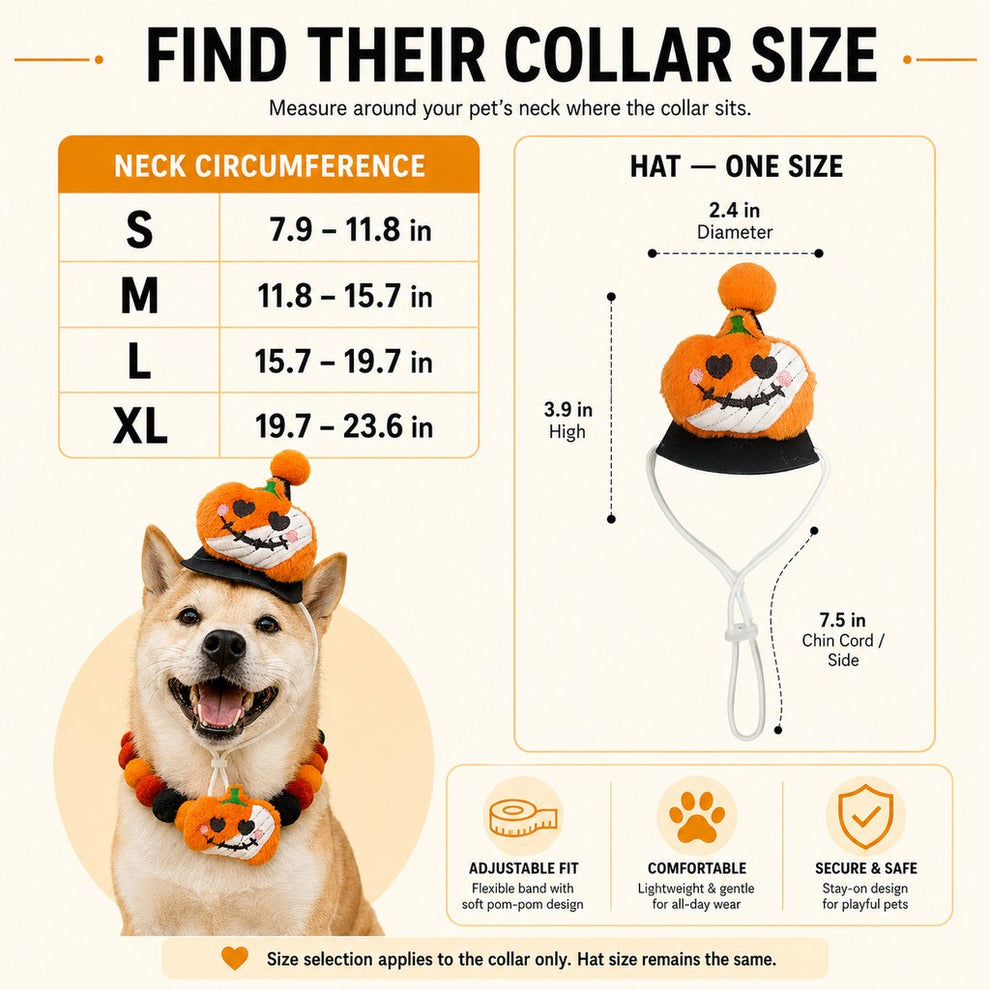 Halloween pet hat and pom-pom collar set image 18