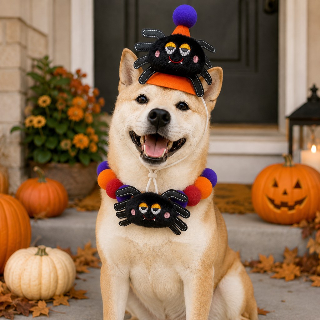 Halloween pet hat and pom-pom collar set image 20