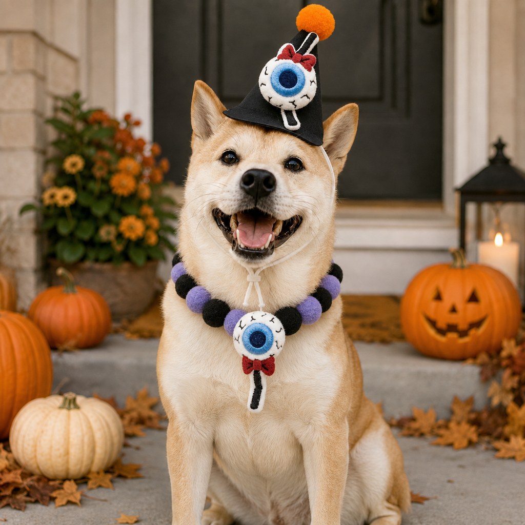 Halloween pet hat and pom-pom collar set image 21