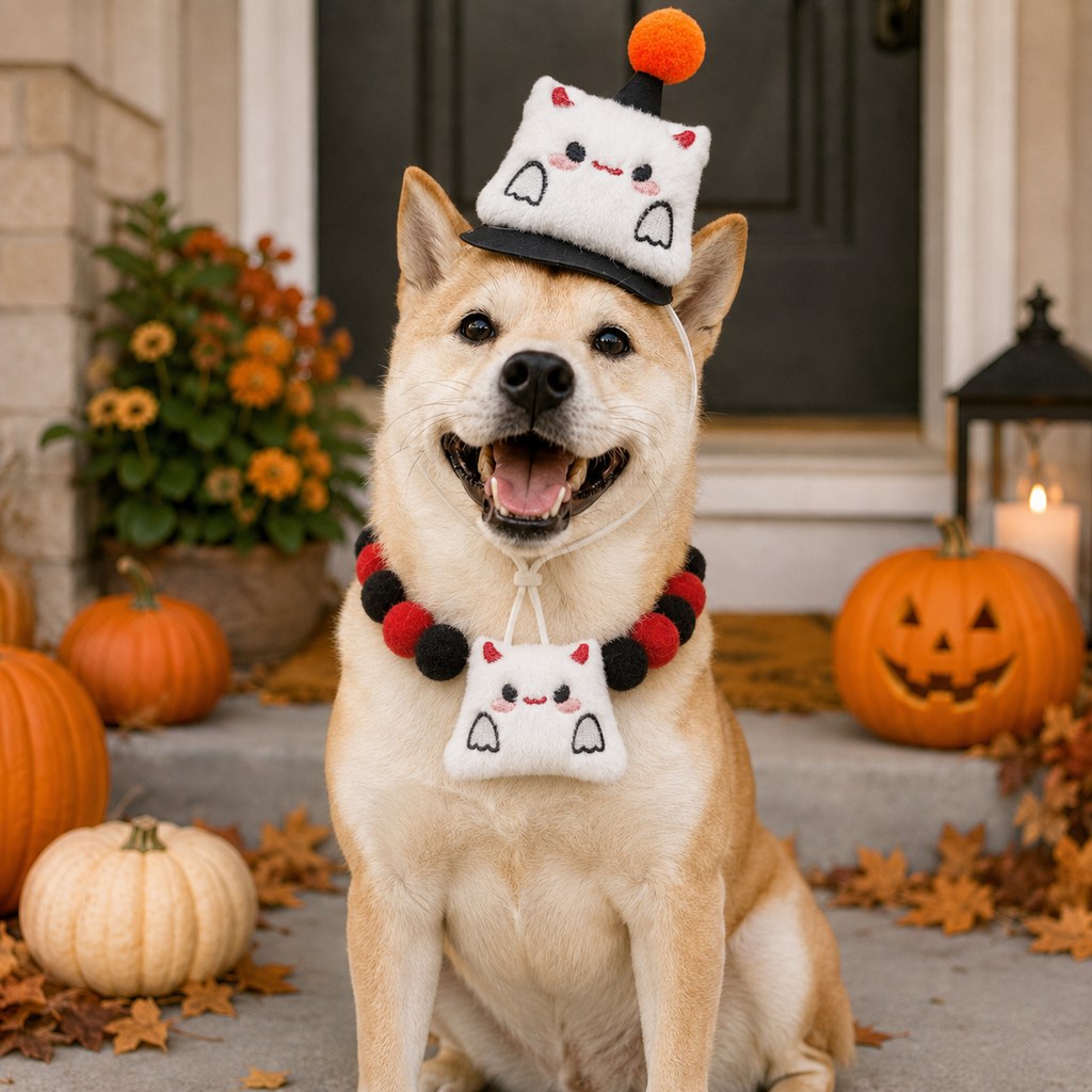 Halloween pet hat and pom-pom collar set image 22