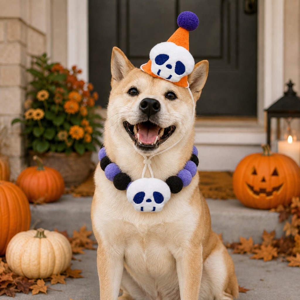 Halloween pet hat and pom-pom collar set image 23