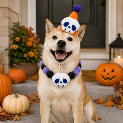 Halloween pet hat and pom-pom collar set image 23
