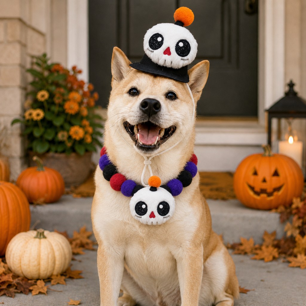 Halloween pet hat and pom-pom collar set image 24