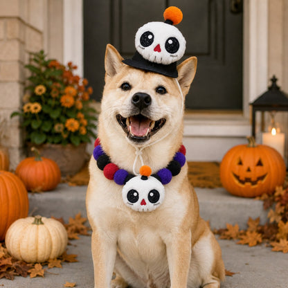 Halloween pet hat and pom-pom collar set image 24