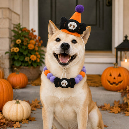 Halloween pet hat and pom-pom collar set image 25