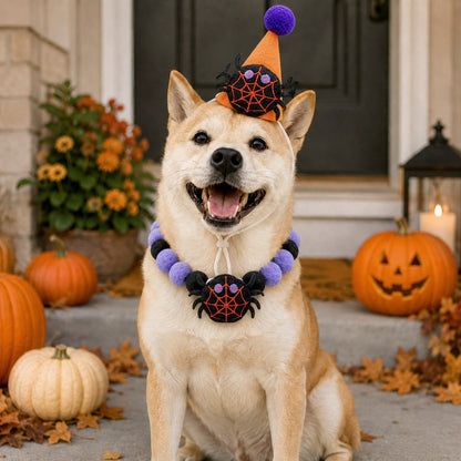 Halloween pet hat and pom-pom collar set image 27