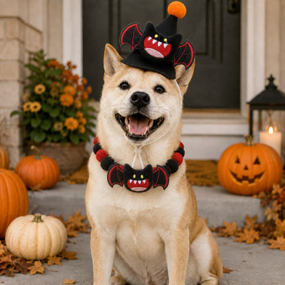 Halloween pet hat and pom-pom collar set image 28