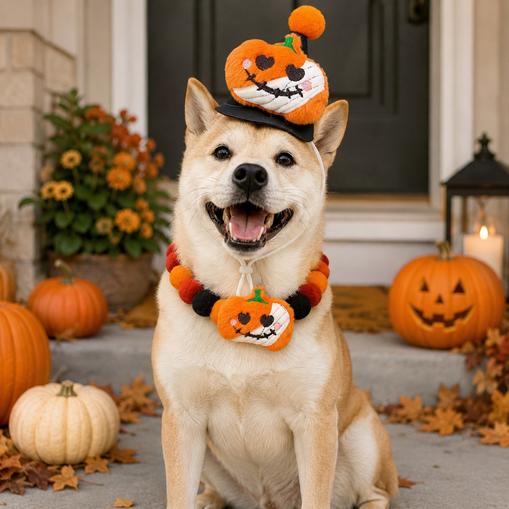 Halloween pet hat and pom-pom collar set image 29