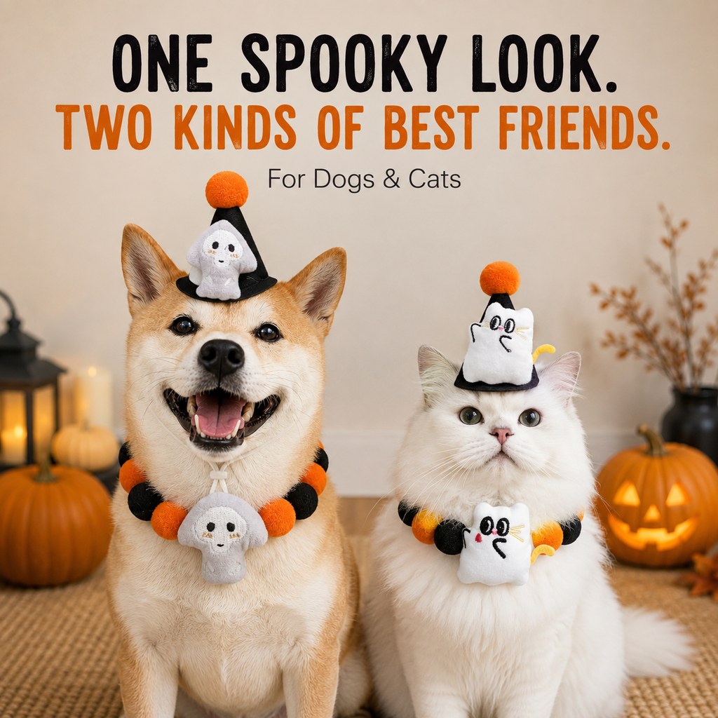 Halloween pet hat and pom-pom collar set image 31