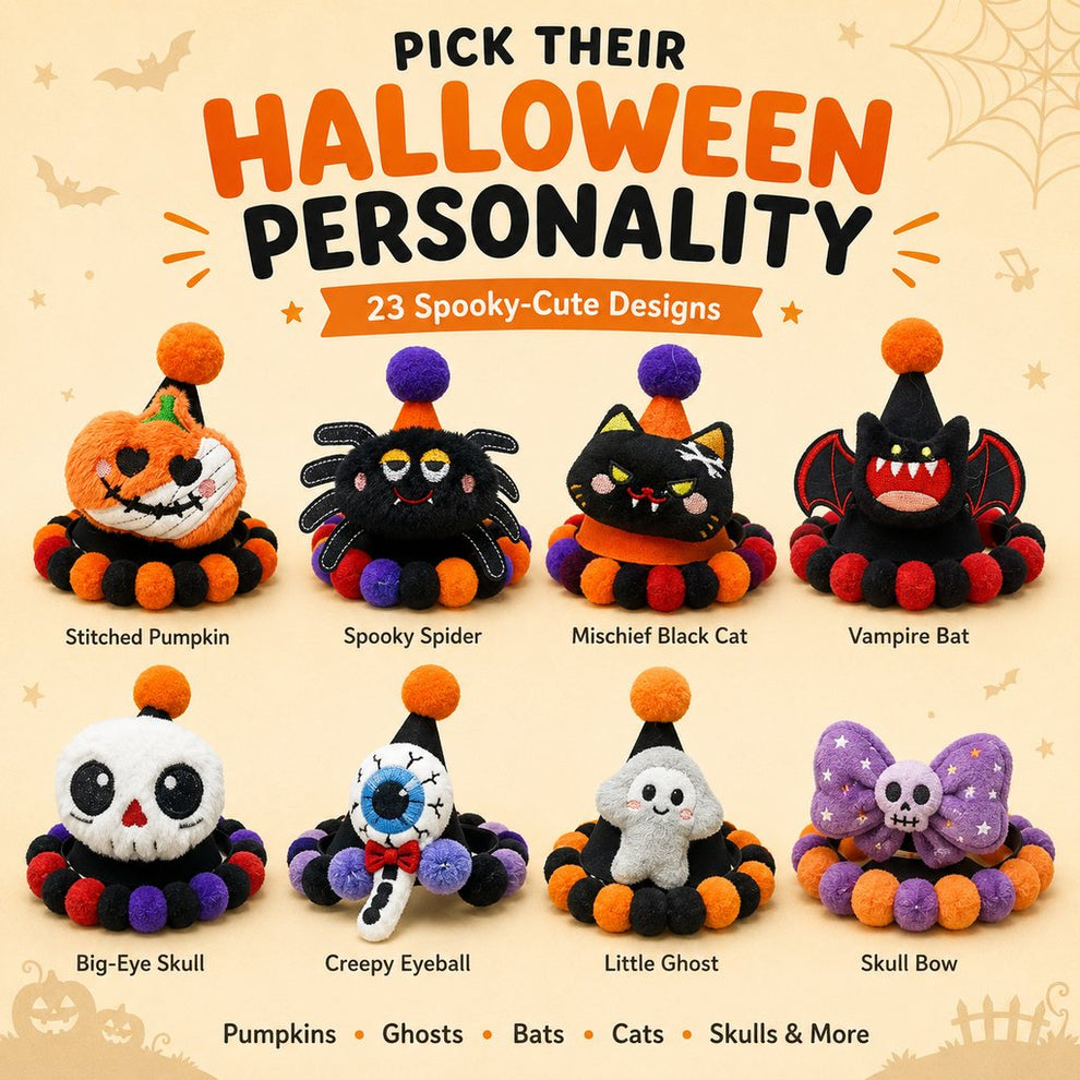 Halloween pet hat and pom-pom collar set image 32