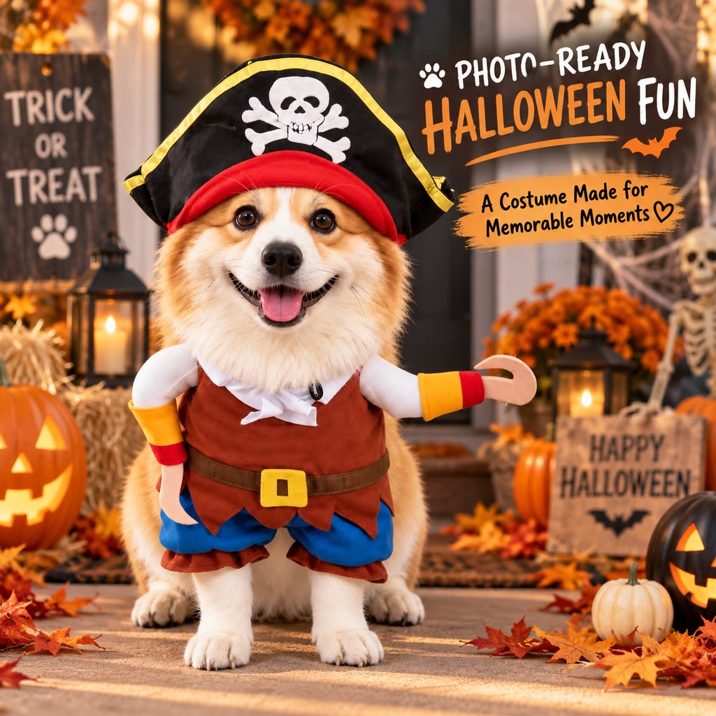 Halloween pirate dog costume full character view