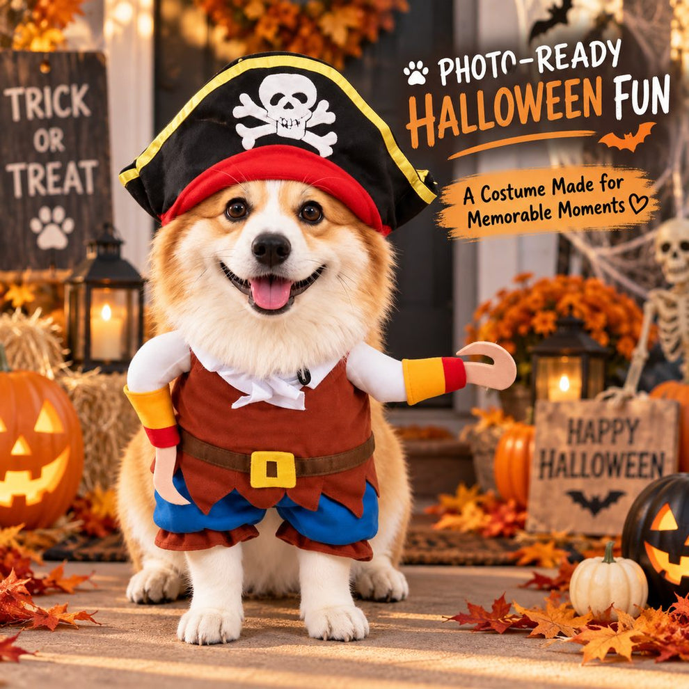 Halloween pirate dog costume full character view