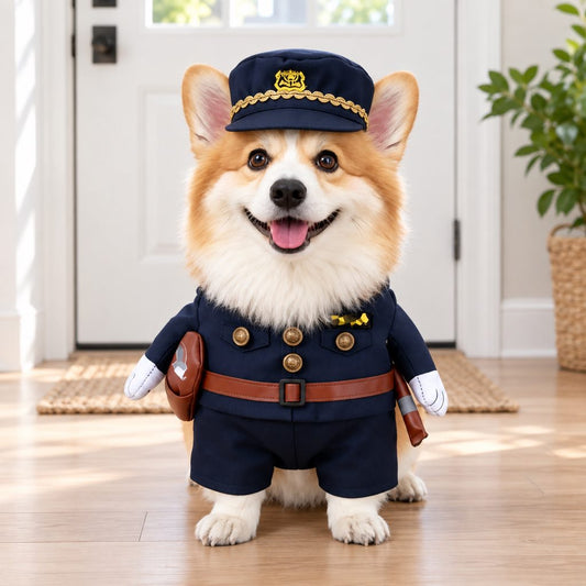 halloween police officer dog costume with hat navy blue