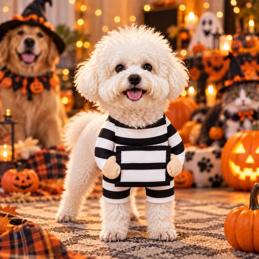 funny black and white prisoner dog costume for halloween party