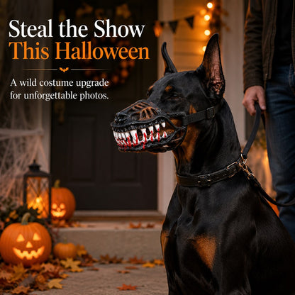 Halloween Red Teeth dinosaur dog muzzle for supervised costume photos