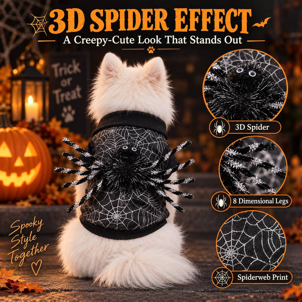 3D spider effect and dimensional legs on dog costume