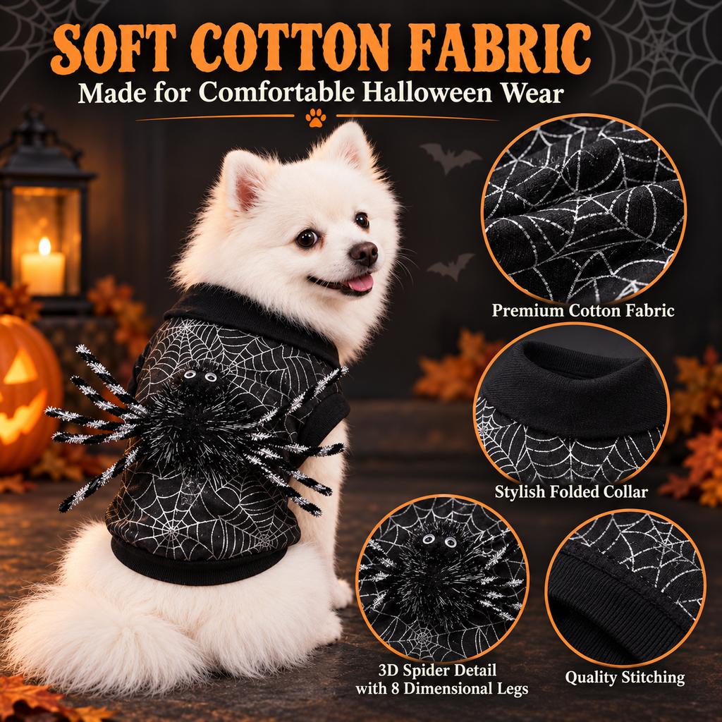 Cotton spider web Halloween dog costume details