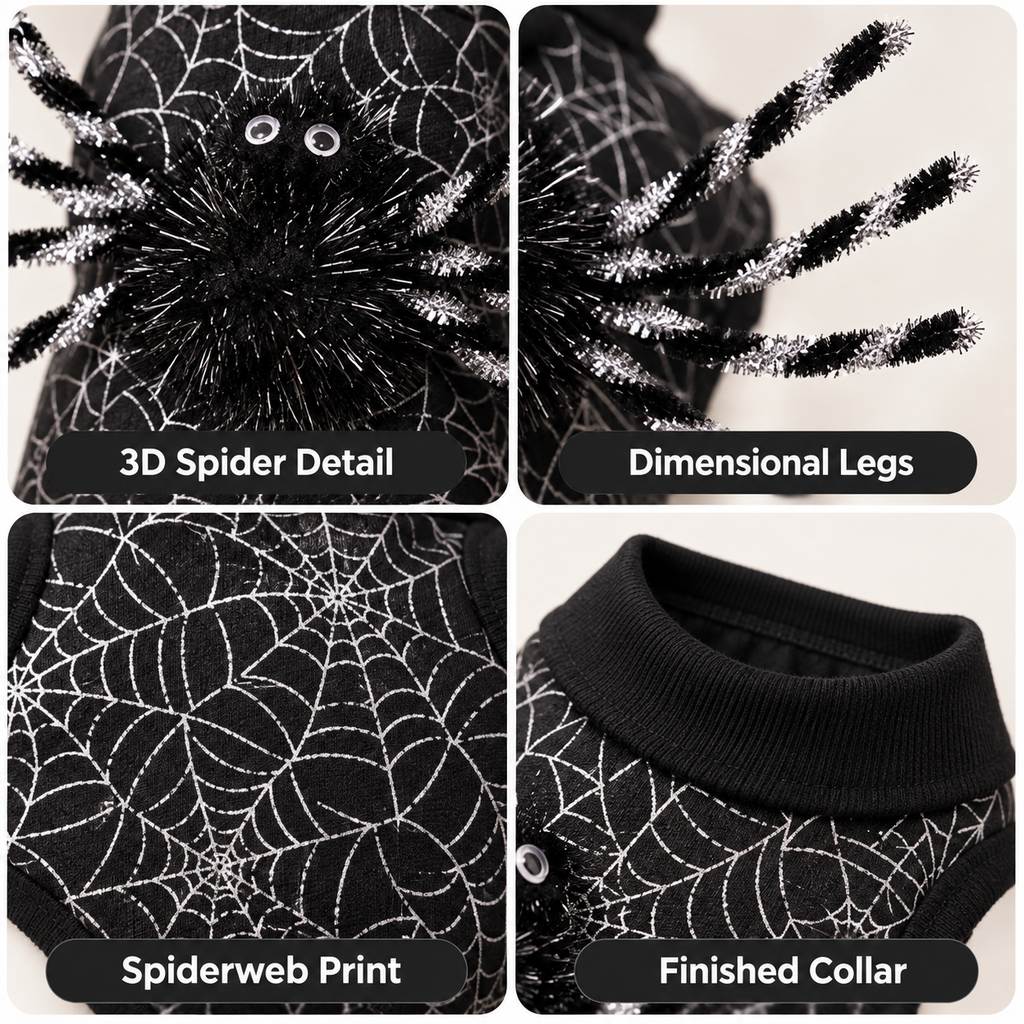 3D spider legs web print and collar details