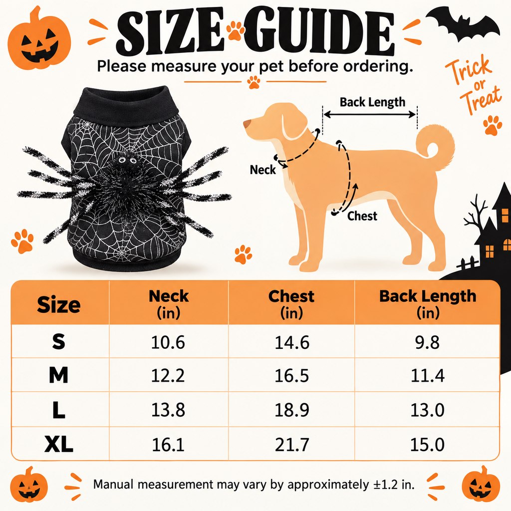 Halloween spider web dog costume size guide